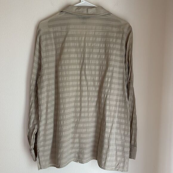 Tommy Bahama Women’s 100% cotton collared shirt stripped tan cover up tunic LG - Picture 10 of 10